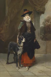 Portrait of a Lady in Historicizing Costume with a Great Dane